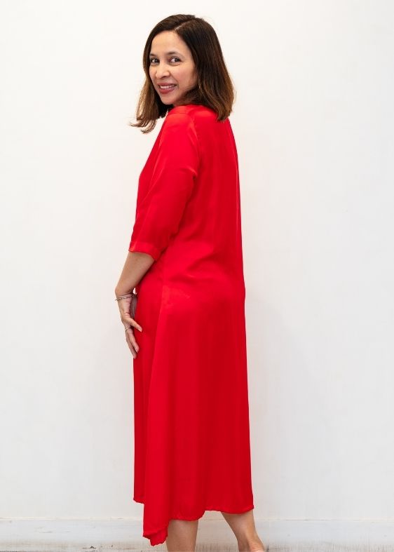 Pink Modal Silk Shaded V neck Dress