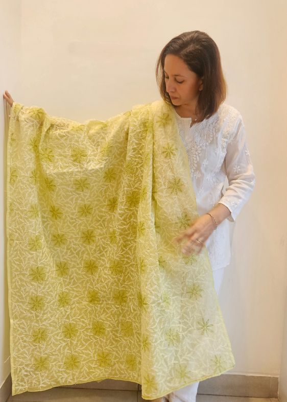 Green Kota Chikankari Dupatta