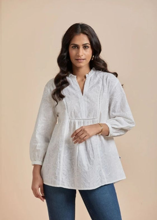 SS 2226 White Embroidered Round neck Top