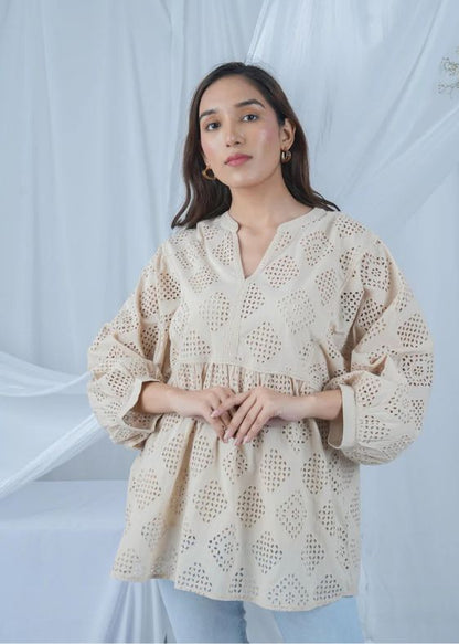 Beige embroidery cotton top - SS 2425