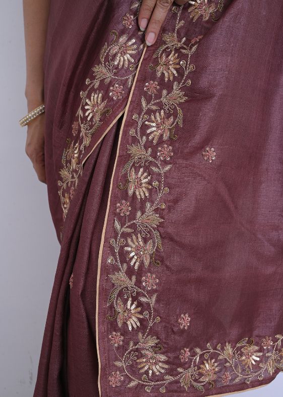 Brown Zari embroidery Saree