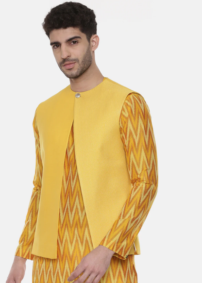 Yellow Open Silk Jacket-MMSOJ015