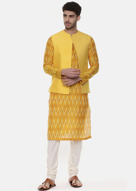 Yellow Open Silk Jacket-MMSOJ015
