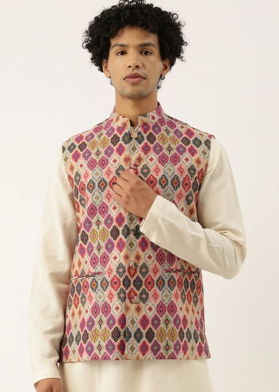 Printed Chanderi Jacket - MMWC0148