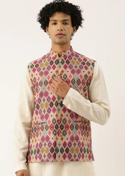 Printed Chanderi Jacket - MMWC0148