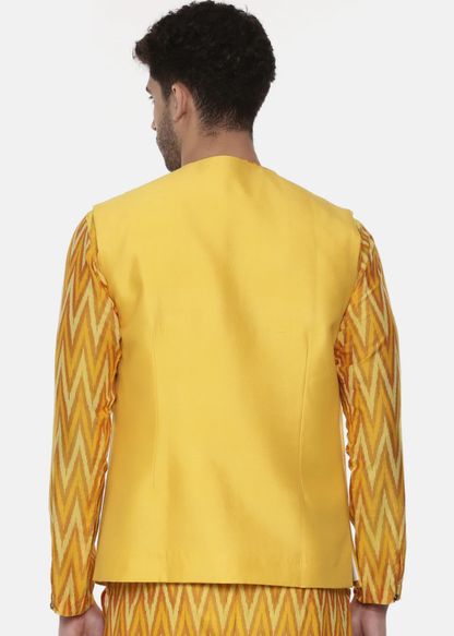 Yellow Open Silk Jacket-MMSOJ015