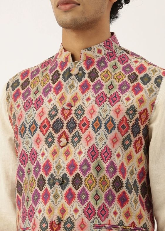 Printed Chanderi Jacket - MMWC0148