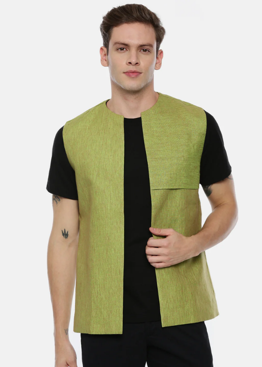 Mustard Green Linen Open Jacket