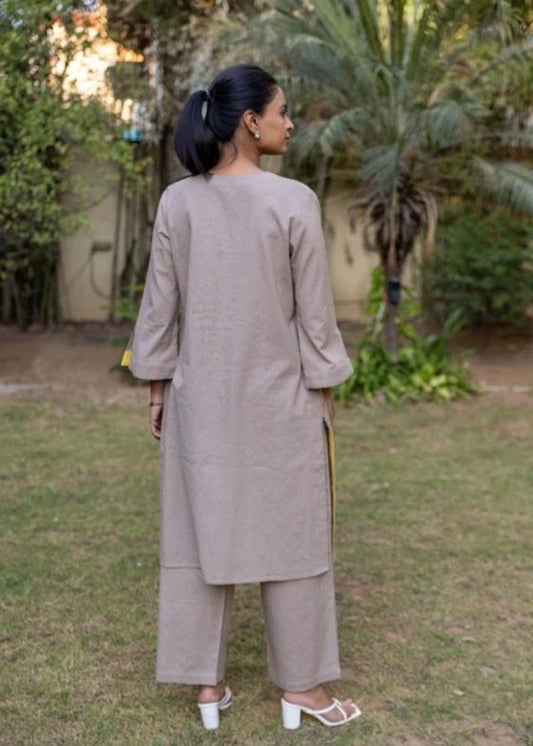 Cotton kantha co-ord set-Sand