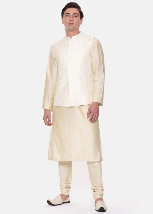 Ivory Chanderi Embroidered Jacket - MMWC0223