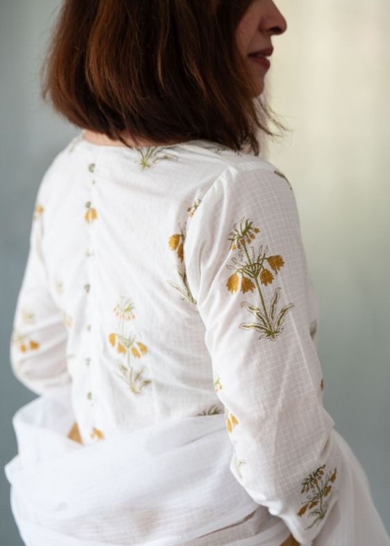 White Printed Cotton Blouse