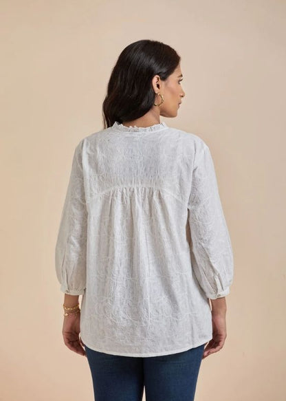 SS 2226 White Embroidered Round neck Top