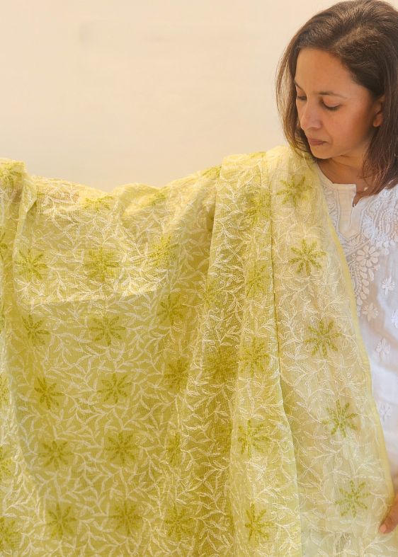 Green Kota Chikankari Dupatta