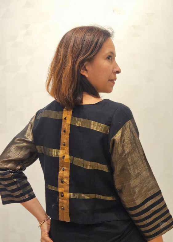 Black and Gold Fulia Cotton Stripes Blouse