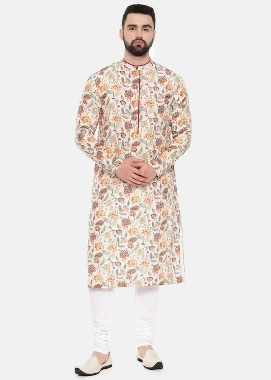 Ivory Pink Printed Muslin Kurta Set
