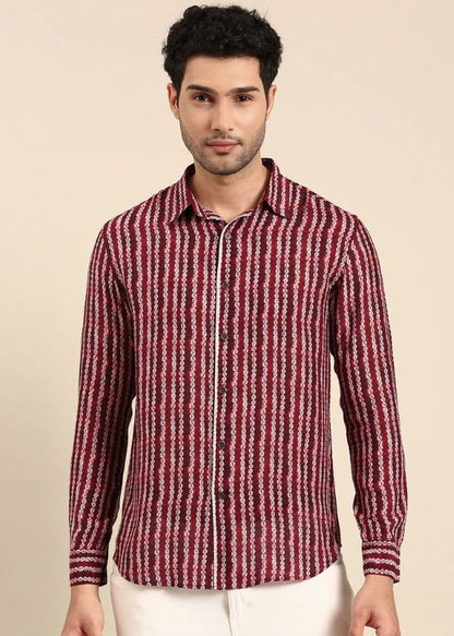Maroon Muslin Printed Shirt - MM0879