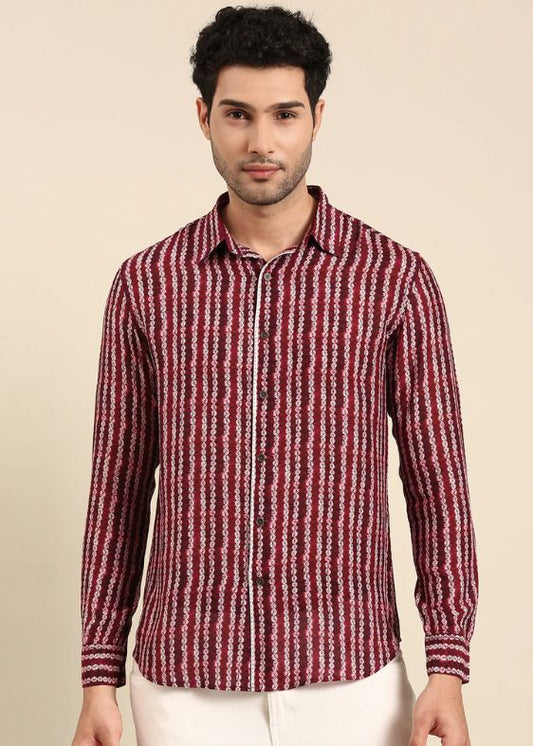 Maroon Muslin Printed Shirt - MM0879