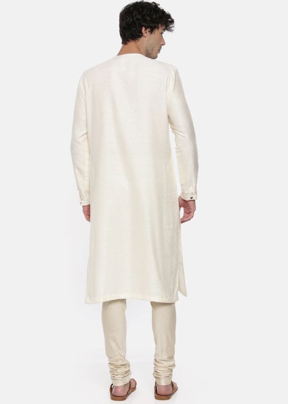 Cream cotton Jaquard Kurta Set