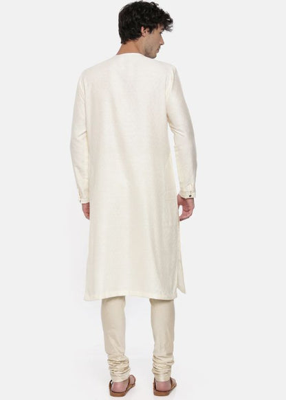 Cream cotton Jaquard Kurta Set