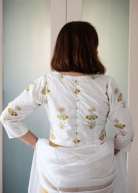 White Printed Cotton Blouse