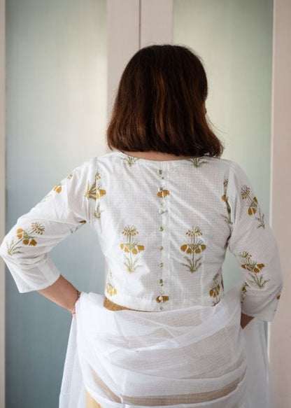 White Printed Cotton Blouse