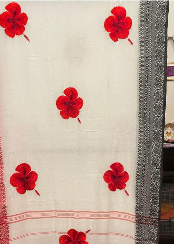 White-Red Jaba Saree