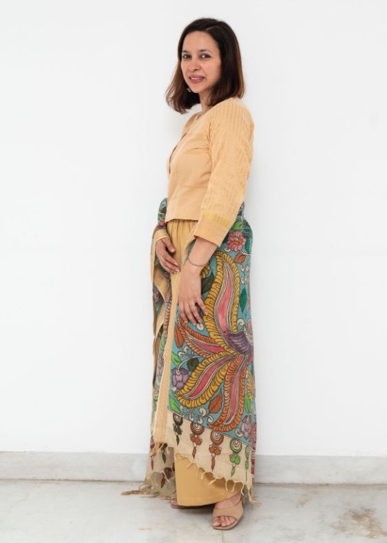 Blue Kalamkari Hand Painted Dupatta