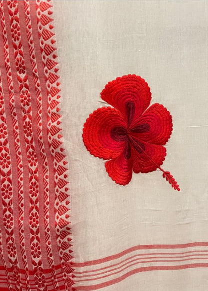 White-Red Jaba Saree