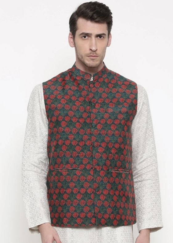 Chanderi Green Red Jacket - MMWC092