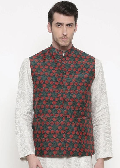 Chanderi Green Red Jacket - MMWC092