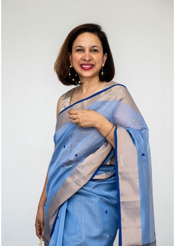Blue Triangle buti Maheswari Silk Cotton Saree