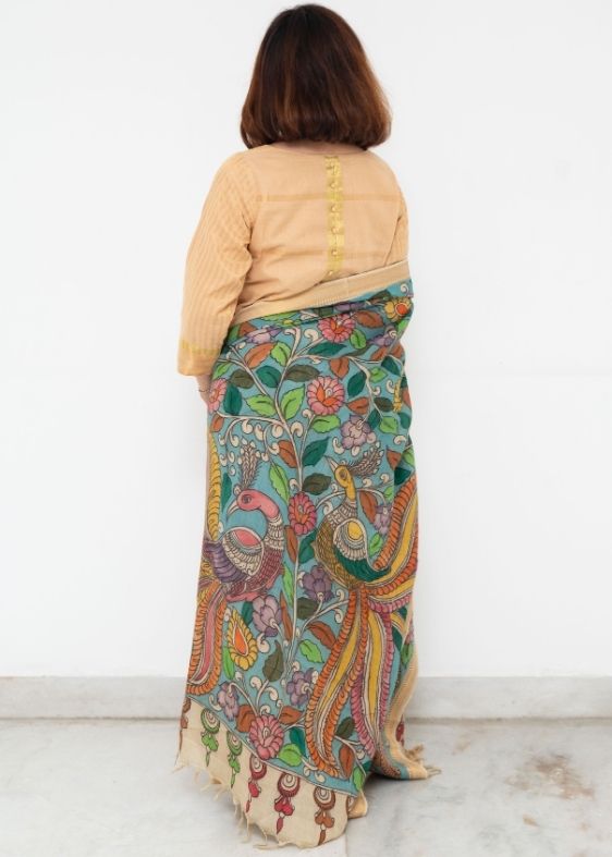 Blue Kalamkari Hand Painted Dupatta