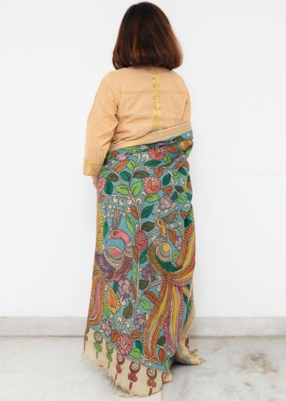 Blue Kalamkari Hand Painted Dupatta