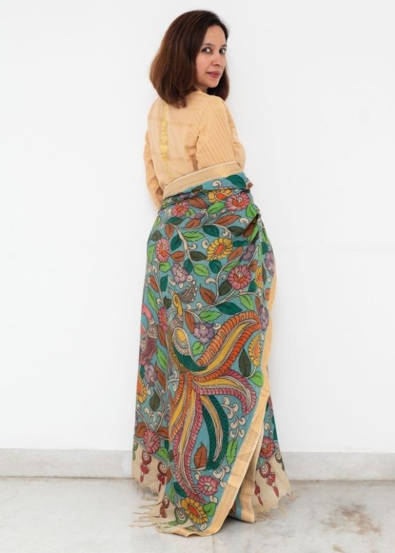 Blue Kalamkari Hand Painted Dupatta