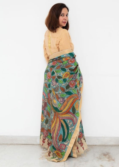 Blue Kalamkari Hand Painted Dupatta