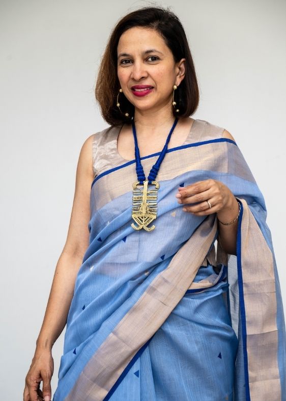 Blue Triangle buti Maheswari Silk Cotton Saree