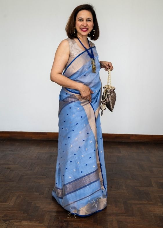 Blue Triangle buti Maheswari Silk Cotton Saree