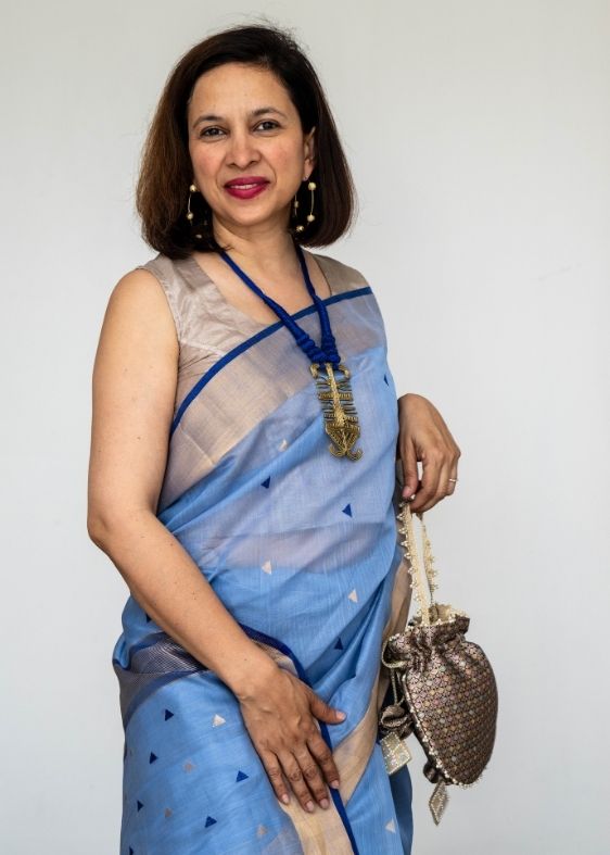 Blue Triangle buti Maheswari Silk Cotton Saree