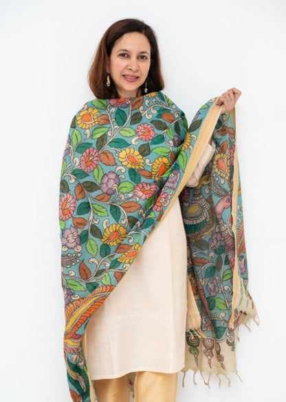 Blue Kalamkari Hand Painted Dupatta