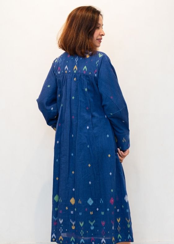 Blue Jamdani Collar Neck Dress