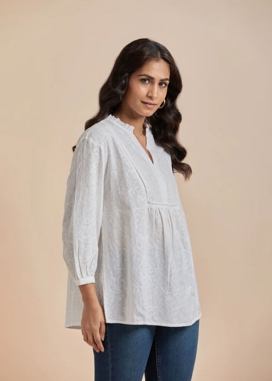 SS 2226 White Embroidered Round neck Top