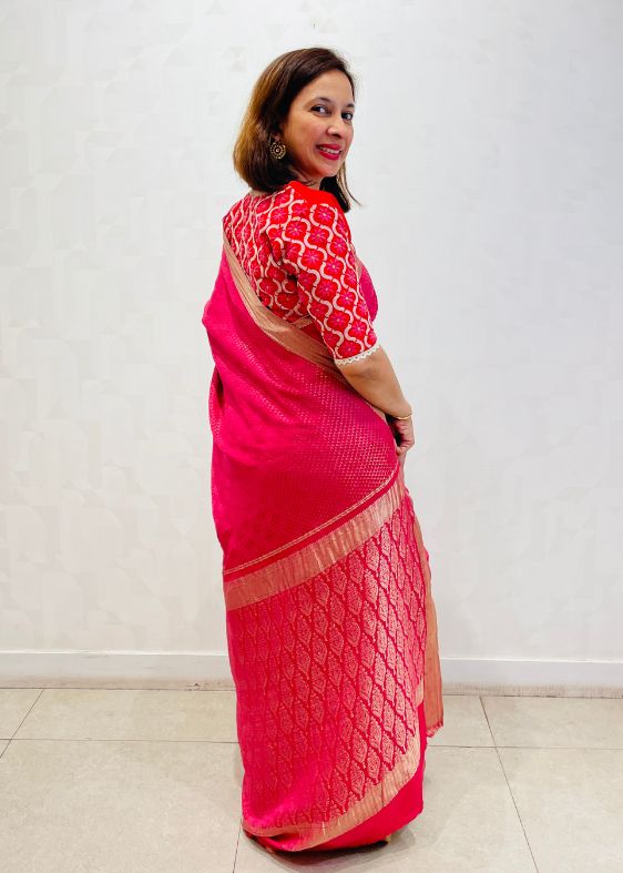 Pink Crepe Silk Saree