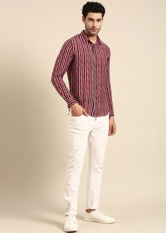Maroon Muslin Printed Shirt - MM0879