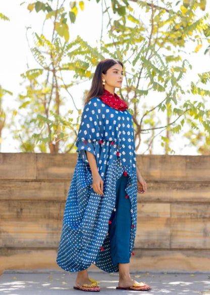 Blue overlap Cowl Top