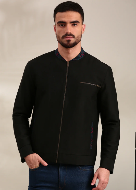 Black & Blue Cotton Bomber Jacket