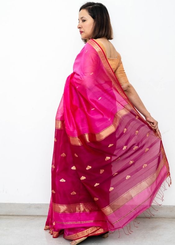 Pink Maheswari Silk Cotton Saree