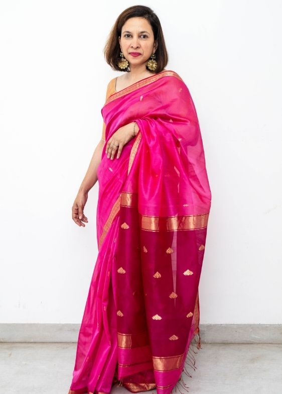 Pink Maheswari Silk Cotton Saree