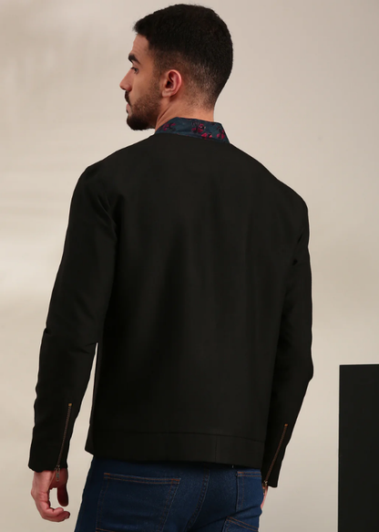 Black & Blue Cotton Bomber Jacket