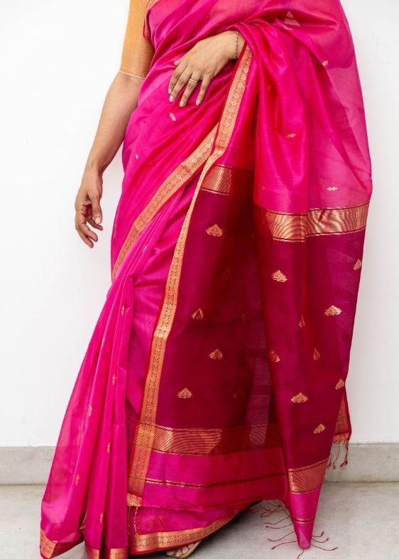 Pink Maheswari Silk Cotton Saree