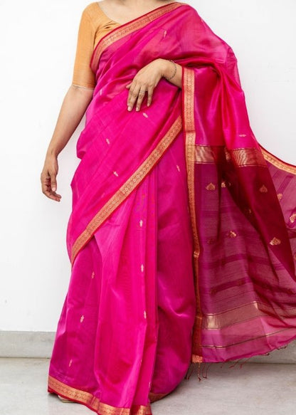 Pink Maheswari Silk Cotton Saree
